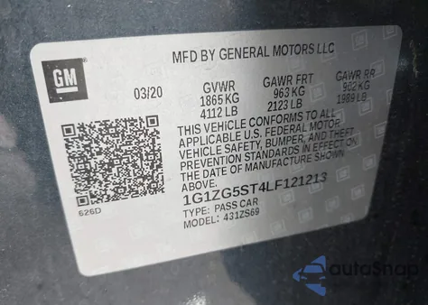 2020 Chevrolet Malibu Fwd Rs из США, поврежденный, VIN 1G1ZG5ST4LF121213